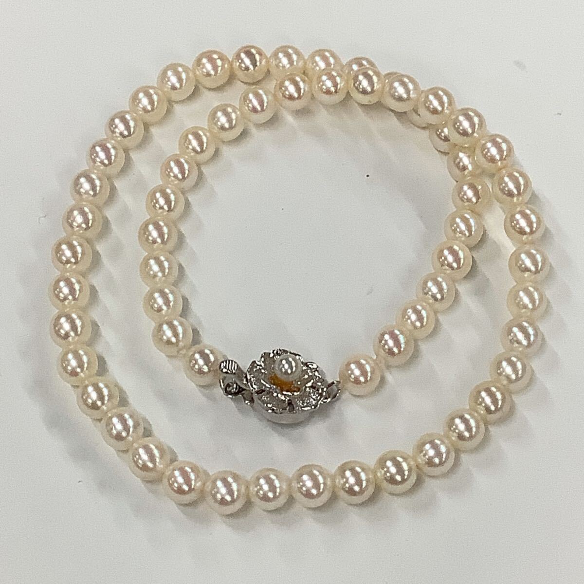 ●ハ9071H◎艷やか本真珠　パールチョーカー？　ネックレス　37センチ　6ミリ珠前後　留具SILVER刻印あり◎送料込み◎