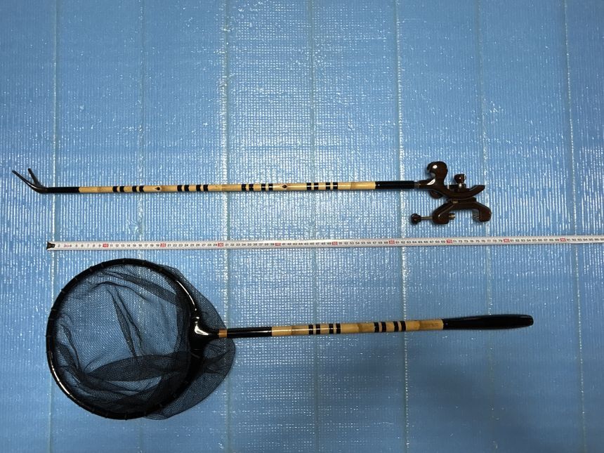 へらぶな用 自作ミニ竿掛け&玉の柄 玉網、万力セットと江戸川硬5 へらぶな用 自作ミニ竿掛け&玉の柄 玉網、万力セットと江戸川硬5