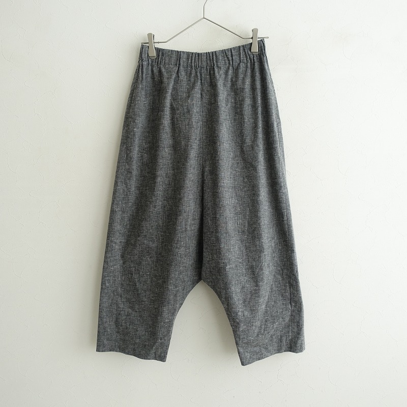 ミズイロインド mizuiro-ind *ゆったりサルエルパンツ*2ダークグレー杢ウエストゴムポリエステル麻スラブ(2-2412-391)【31A52】