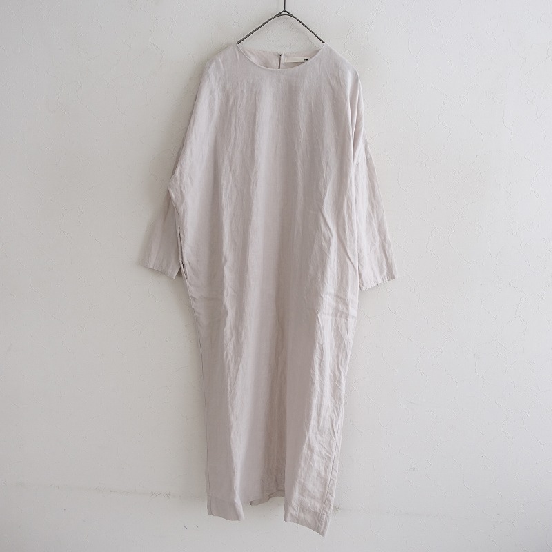 エヴァムエヴァ evam eva *ノーカラーリネンワンピース*麻布帛ボックスシルエットポケット(2-2412-452)【51A52】