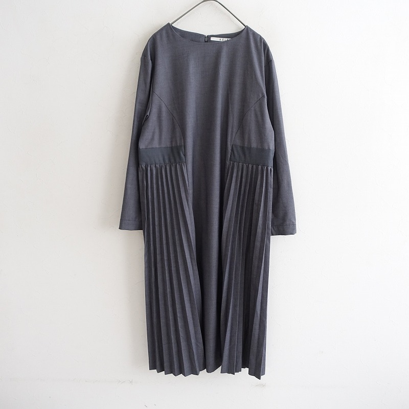ケレン Kelen *SIDE PLEATS DRESS ワンピ―ス*Mグレーロング長袖ラウンドネック(84-2412-99)【61A52】