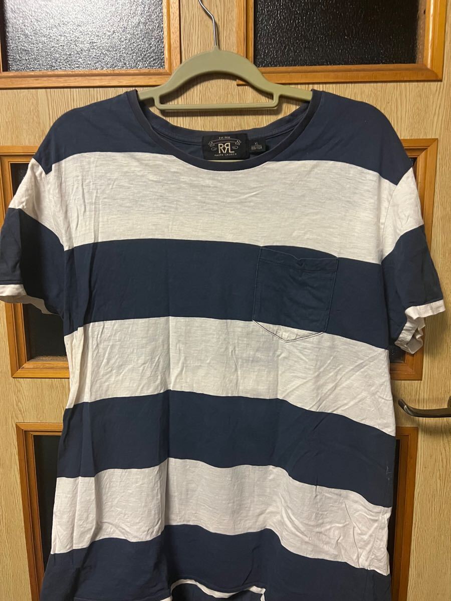 RRL インディゴ ボーダー 半袖 ポケット Tシャツ