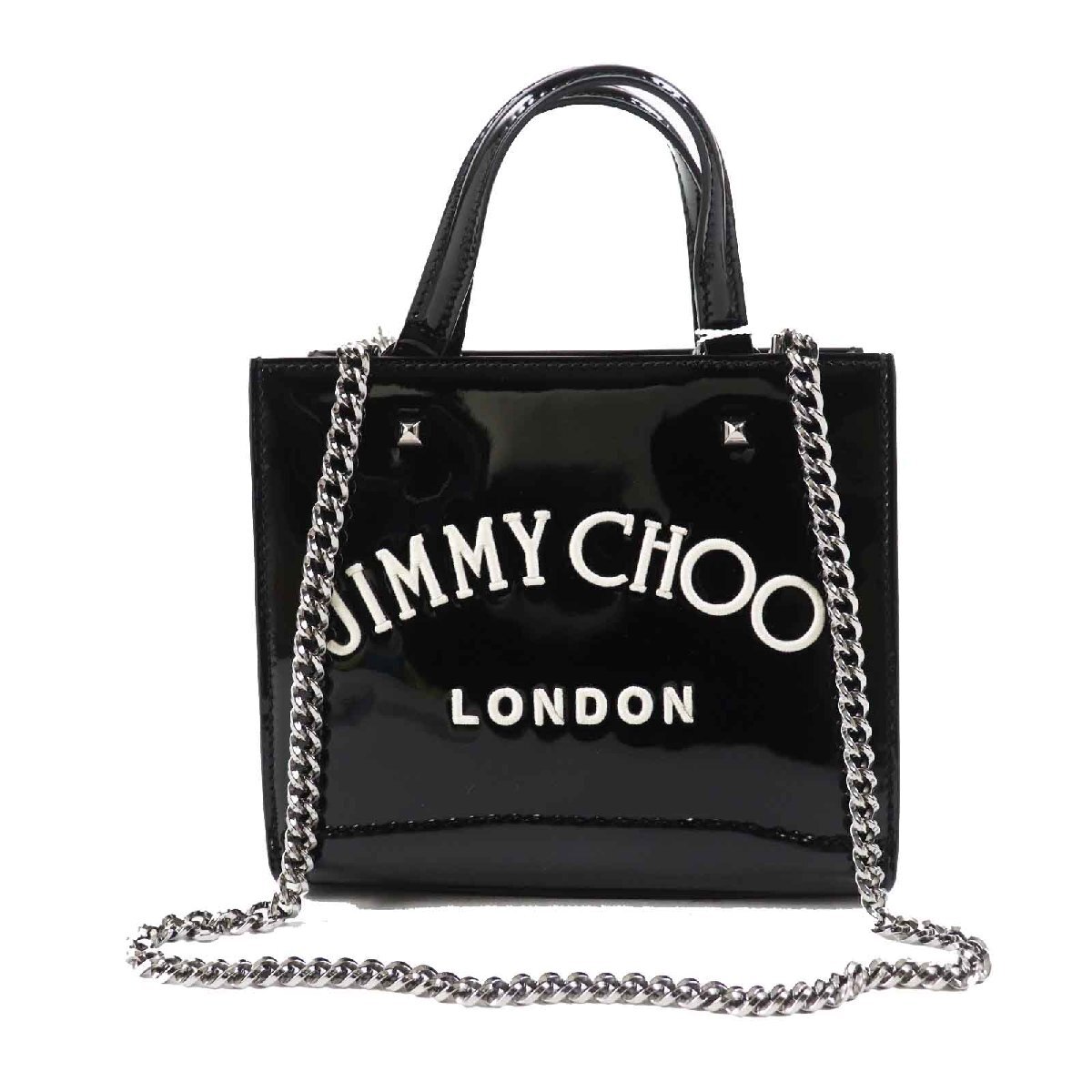  не использовался товар *JIMMY CHOO Jimmy Choo VARENNE TOTE BAG 2WAYpa палатка кожа большая сумка сумка на плечо черный белый Италия производства 