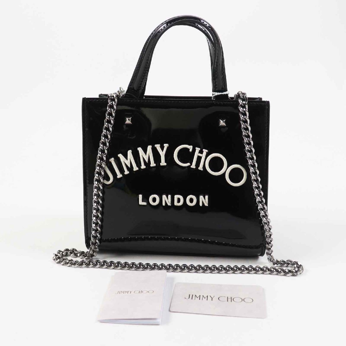  не использовался товар *JIMMY CHOO Jimmy Choo VARENNE TOTE BAG 2WAYpa палатка кожа большая сумка сумка на плечо черный белый Италия производства 