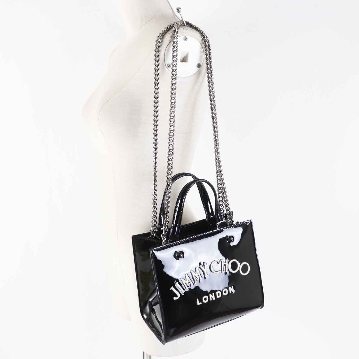  не использовался товар *JIMMY CHOO Jimmy Choo VARENNE TOTE BAG 2WAYpa палатка кожа большая сумка сумка на плечо черный белый Италия производства 
