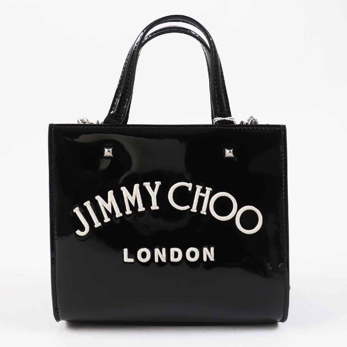  не использовался товар *JIMMY CHOO Jimmy Choo VARENNE TOTE BAG 2WAYpa палатка кожа большая сумка сумка на плечо черный белый Италия производства 