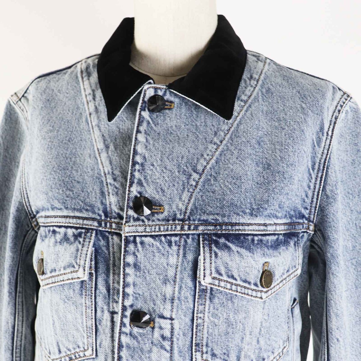 極美品◎LOUIS VUITTON ルイヴィトン 24SS 1AFEPI ベルベット アクセント デニムジャケット ブルー 36 正規(guī)品 レディース 定価435600円
