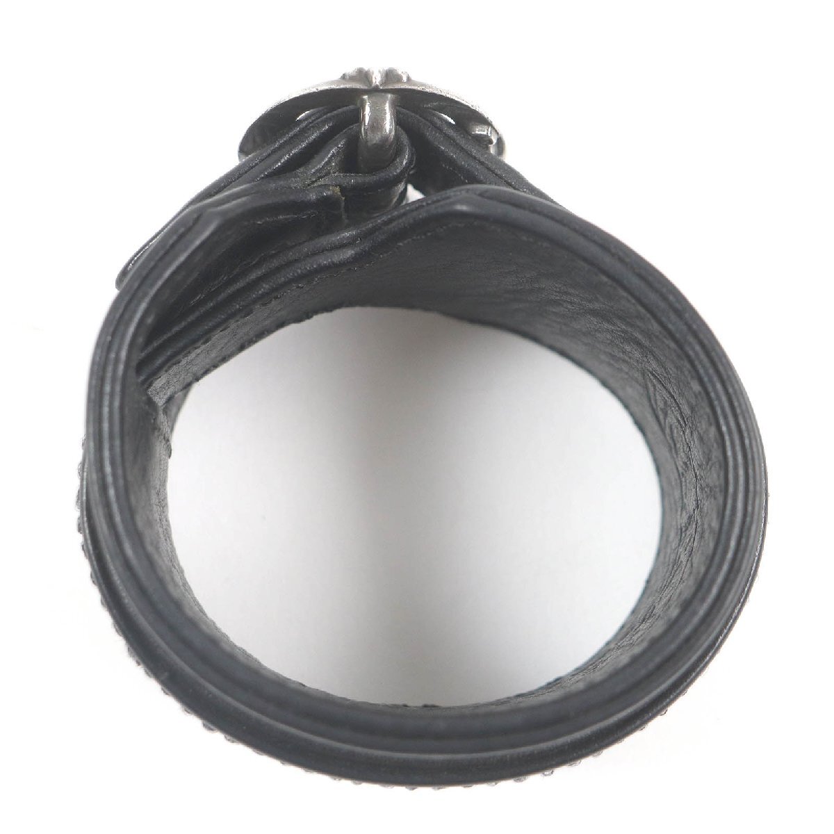 良品□CHROME HEARTS クロムハーツ ロックンロール SV925 バングル アクセサリー レザーブレスレット ブラック シルバー USA制 メンズ