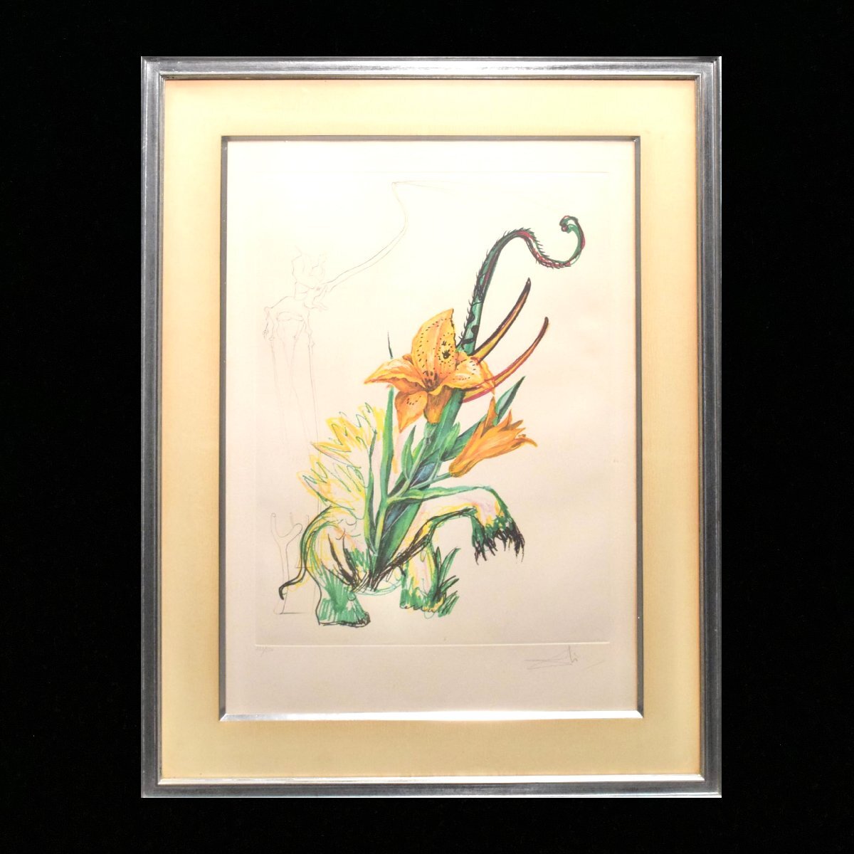 ダリ 「空想の花」カラーアクアチント 自筆鉛筆サイン有り 版画 ダリ 「空想の花」カラーアクアチント 自筆鉛筆サイン有り 版画