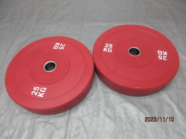 ★新品★25kg 6枚 バンパープレート コンペティションプレート ウエイトプレート オリンピックバー 50mm ウエイト リフティング★赤