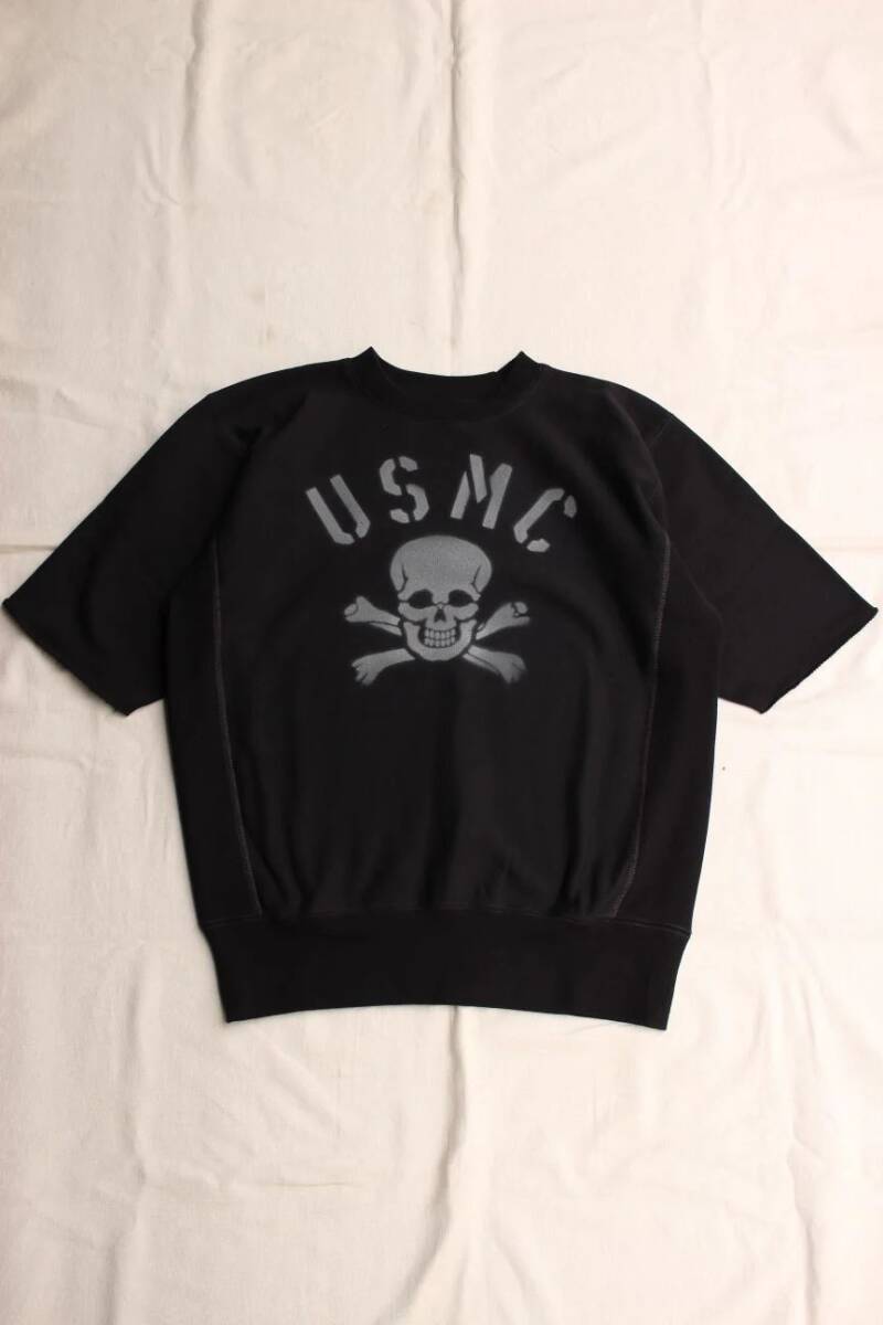 FREEWHEELERS( freewheelers ) SHORT SLEEVE SWEAT SHIRT( тренировочный )[USMC SKULL and BONES ] sizeL BLACK( черный )