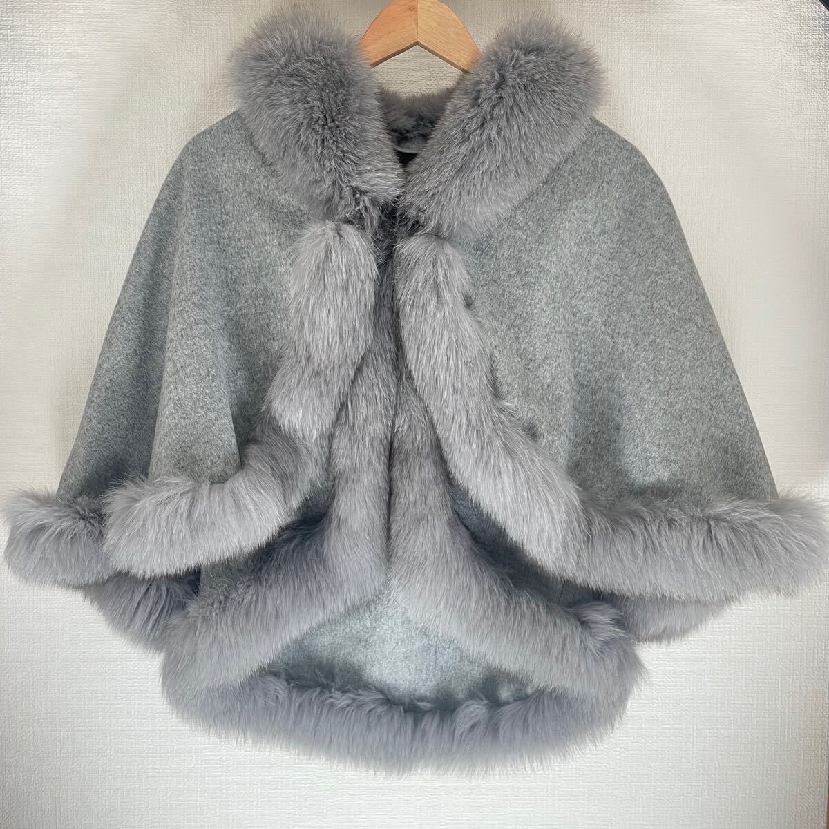 SAGA FURS フォックスファー×カシミヤ100% ポンチョ ケープ FOX SAGA FURS フォックスファー×カシミヤ100% ポンチョ ケープ FOX