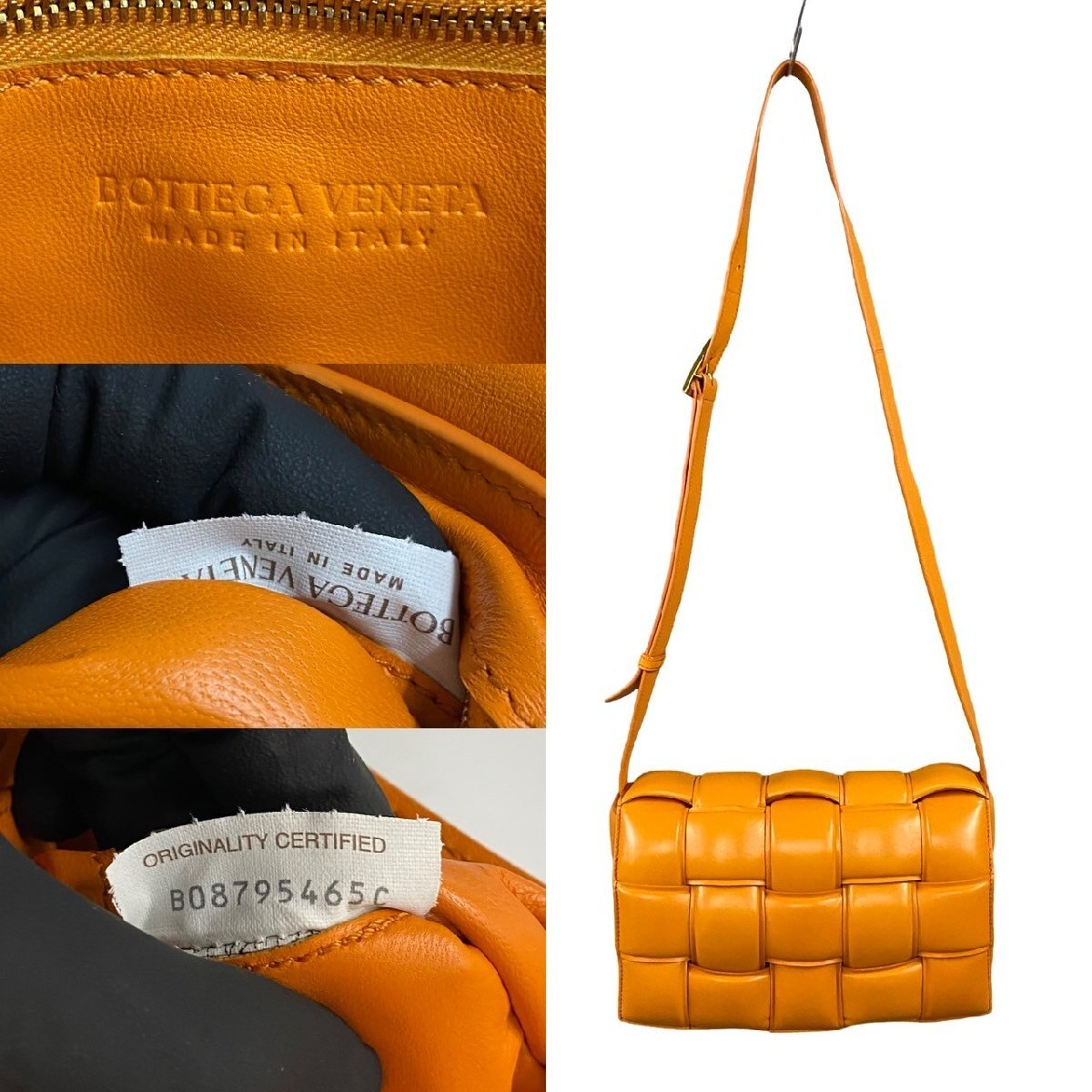 ほぼ未使用 袋付き BOTTEGA VENETA ボッテガヴェネタ パデット カセット レザー 本革 ショルダーバッグ ポシェット オレンジ 244-5