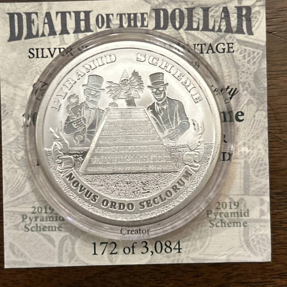 2019 1オンス銀貨 ピラミッドスキーム death of dollar シリーズ 2019 1オンス銀貨 ピラミッドスキーム death of dollar シリーズ