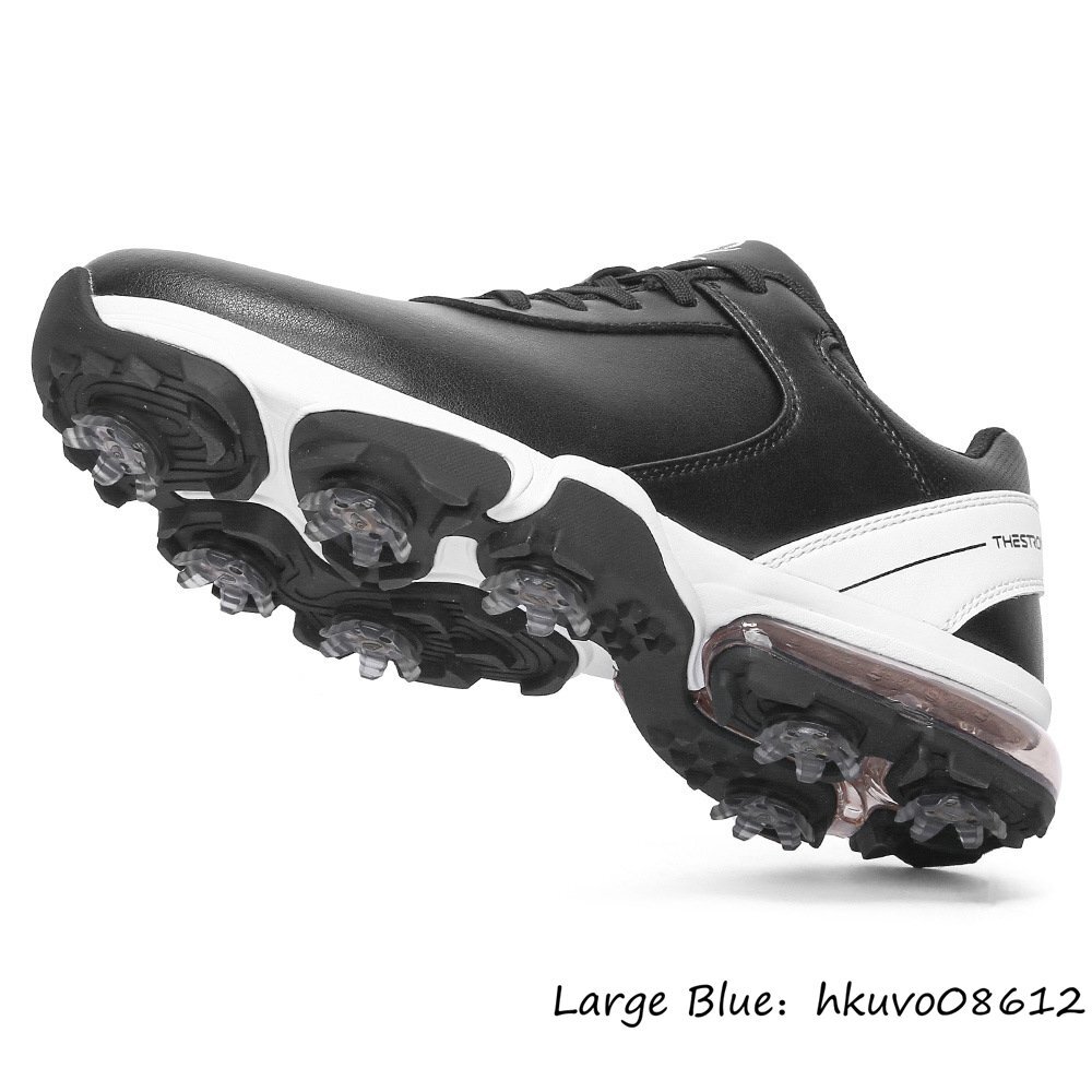 高級品◆新品 ゴルフシューズ ソフトスパイク スポーツシューズ エアクッション 運動靴 切替 幅広い 4E スニーカー 防滑撥水 黒*白 27.5cm