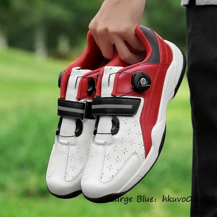高級品◆GOLF ゴルフシューズ メンズ スニーカー ダイヤル式 4E 幅広 軽量 動きやすい 通気性 耐久性 耐滑 運動靴 フィット感 白*赤 26.5cm