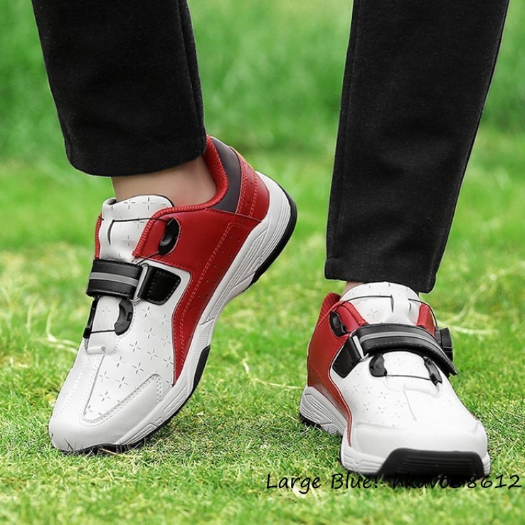 高級品◆GOLF ゴルフシューズ メンズ スニーカー ダイヤル式 4E 幅広 軽量 動きやすい 通気性 耐久性 耐滑 運動靴 フィット感 白*赤 24.0cm