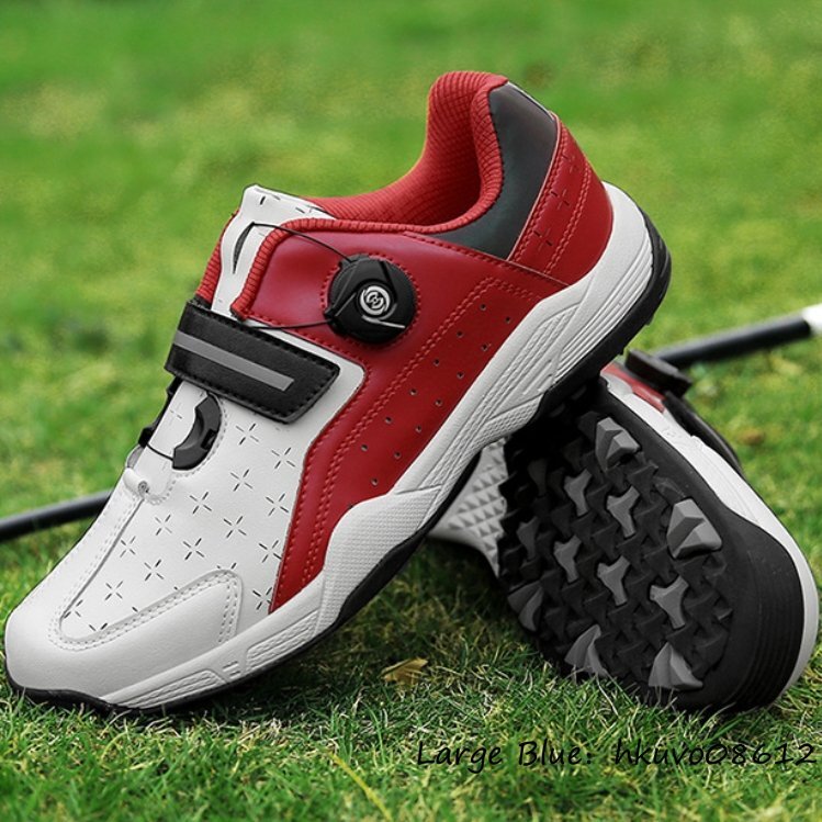 【爆売り!】 メンズ ゴルフシューズ 高級品◆GOLF スニーカー 27.5cm 白*赤 フィット感 運動靴 耐滑 耐久性 通気性 動きやすい 軽量 幅広 4E ダイヤル式 27.5cm