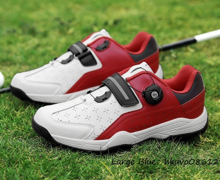 人気便利グッズ 幅広 4E ダイヤル式 スニーカー メンズ ゴルフシューズ 高級品◆GOLF 軽量 24.0cm 白*赤 フィット感 運動靴 耐滑 耐久性 通気性 動きやすい 24.0cm以下