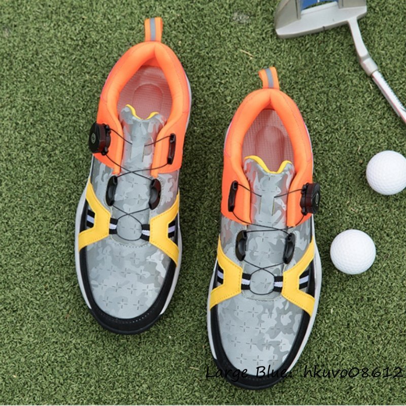 【オンラインショップ】 新品★ゴルフシューズ 運動靴 ダイヤル式 フィット感 スポーツシューズ メンズ ソフトスパイク 軽量弾力性通気性 防滑耐磨 オレンジ 25.5cm 25.5cm