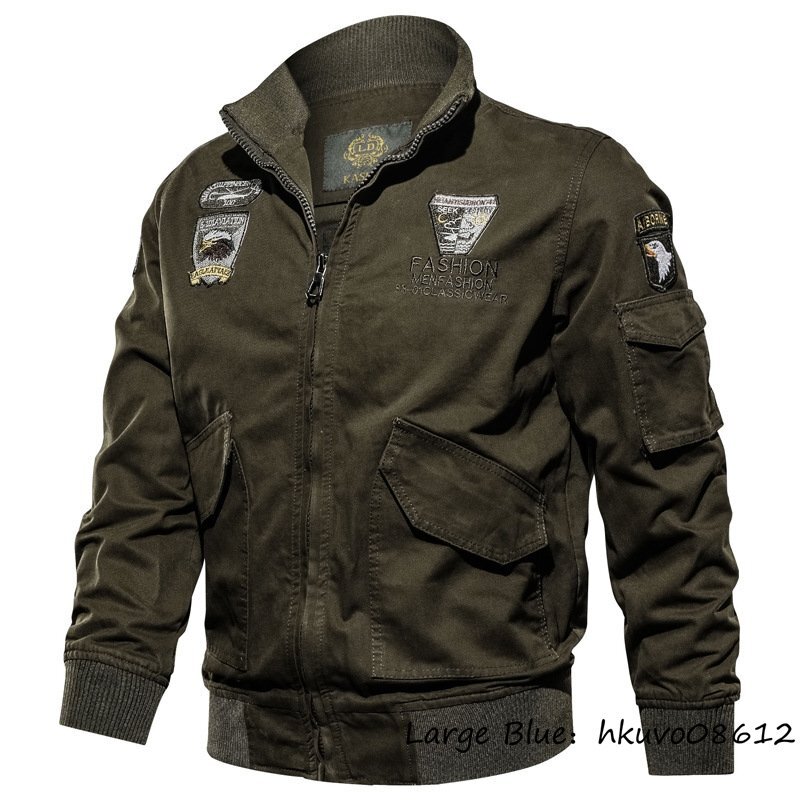 秋新品★フライトジャケット メンズ ma-1 ジャンパー ブルゾン バイクウェア 贅沢刺繍 ミリタリー ワッペン 上着 三色 選択可 グリーン 2XL
