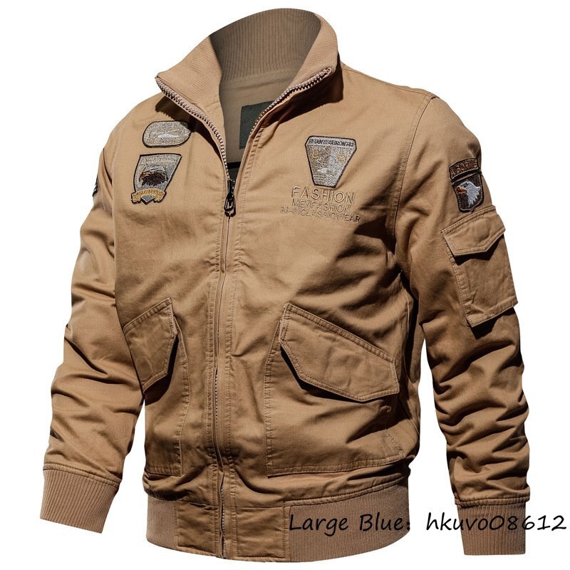 秋新品★フライトジャケット メンズ ma-1 ジャンパー ブルゾン バイクウェア 贅沢刺繍 ミリタリー ワッペン 上着 三色 選択可 カーキ XL