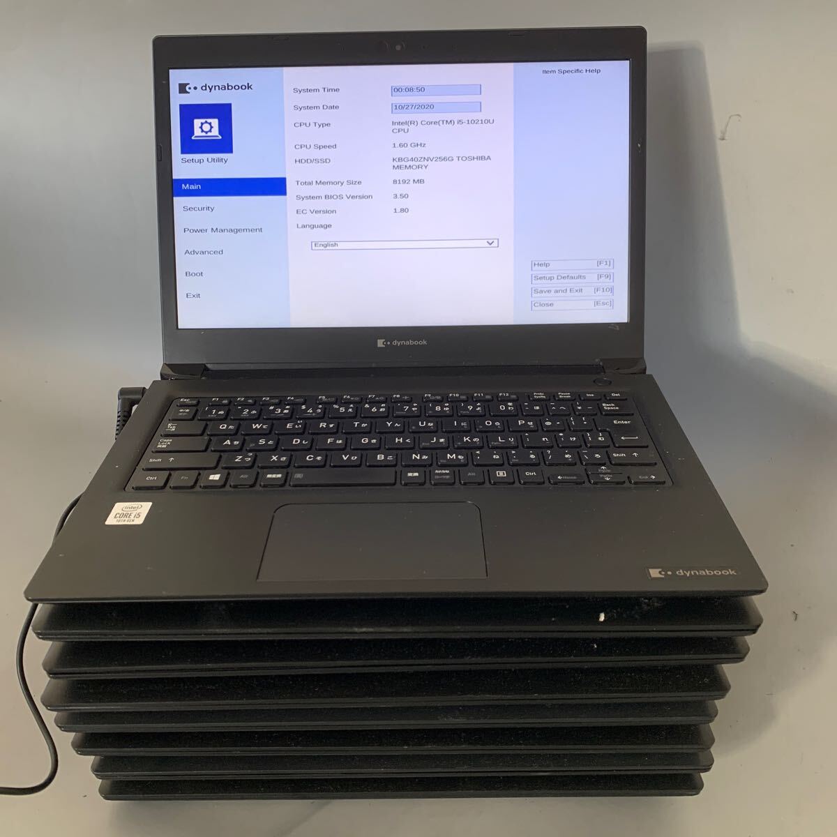 JK5806 Dynabook S73/FR /Core i5-10210U 1.60Ghz/メモリー:8GB/SSD:256/BIOS確認/8台セット(中1台シミあり)