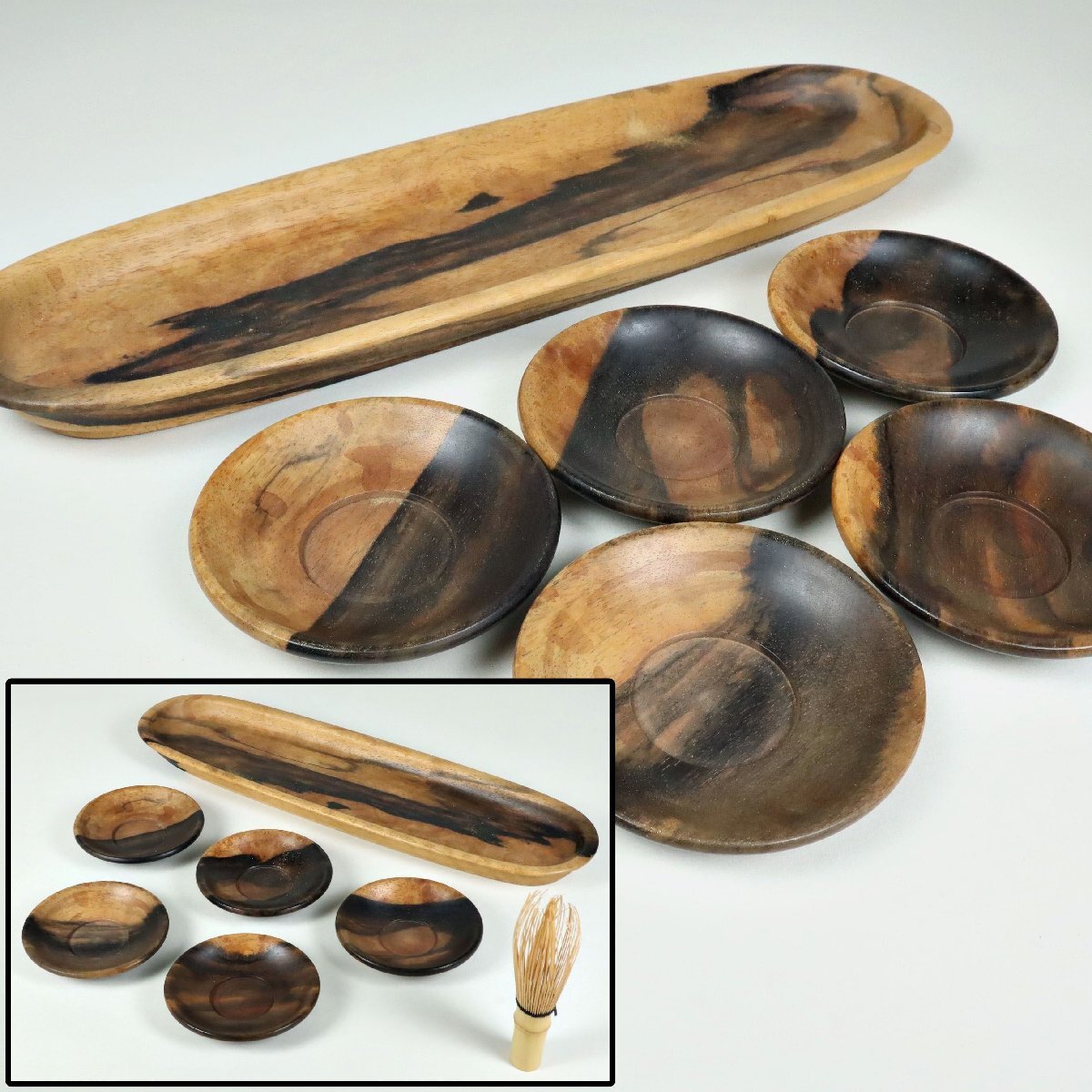 煎茶道具 黒柿 茶托 5客