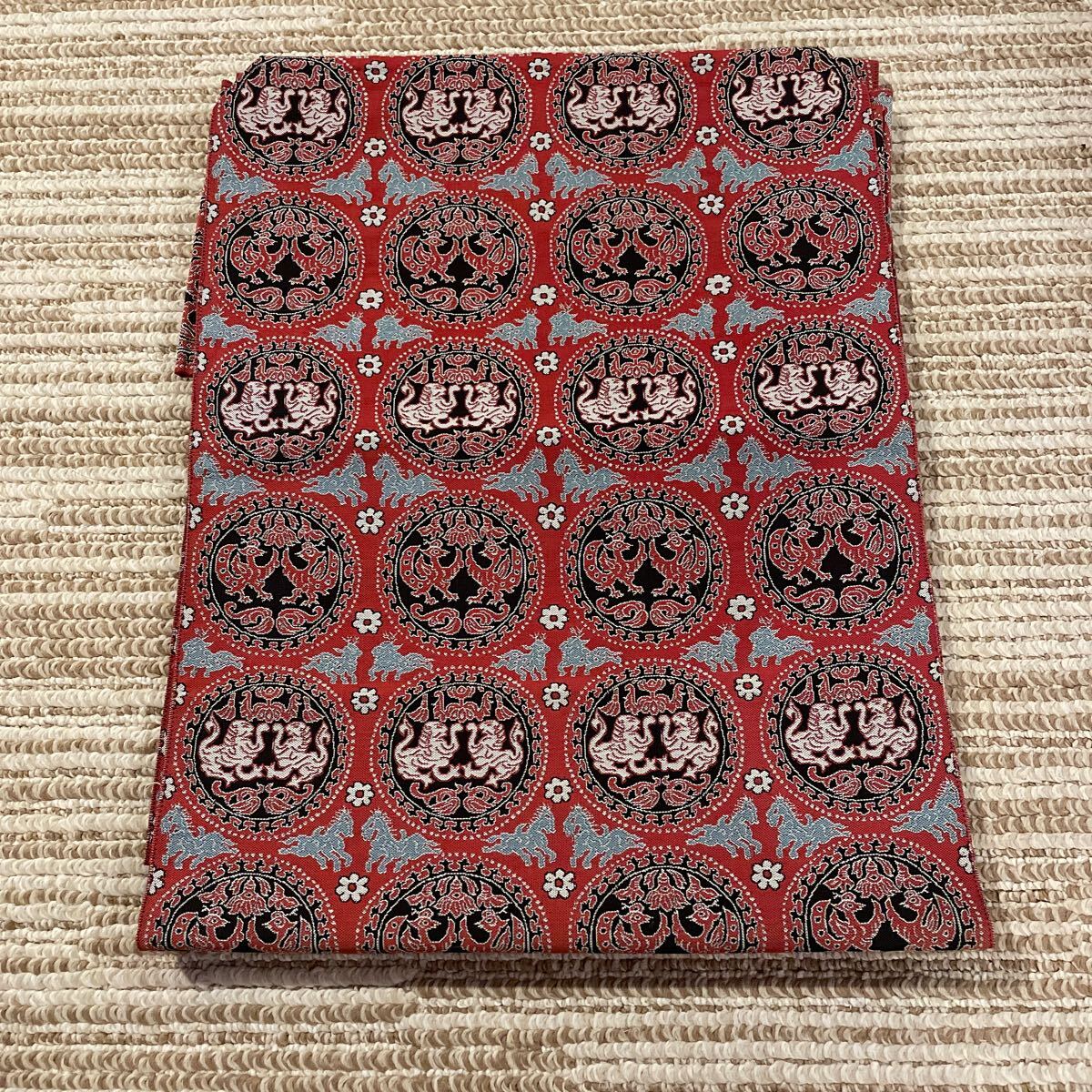 アンティーク正絹名古屋帯・龍村美術織物・円文白虎朱雀錦文様・和服・呉服・和装・着付け・着物・七緒・日本土産・伝統