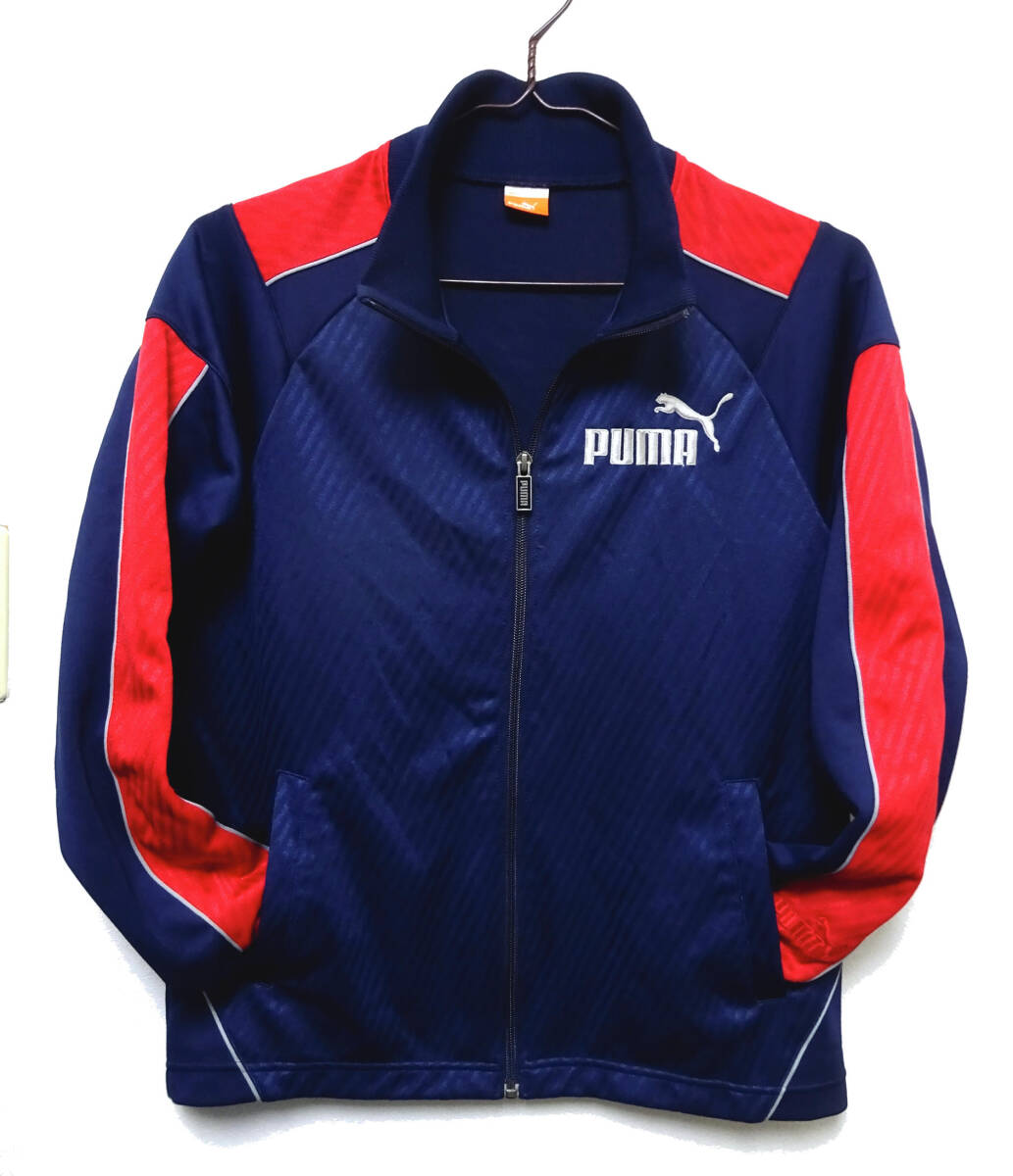 ●PUMA プーマ / 日本製・ロゴ付き・ジップアップ・ジャージ・トレーニング・トラックジャケット・ネイビーブルー&レッド・サイズS / USED_画像5