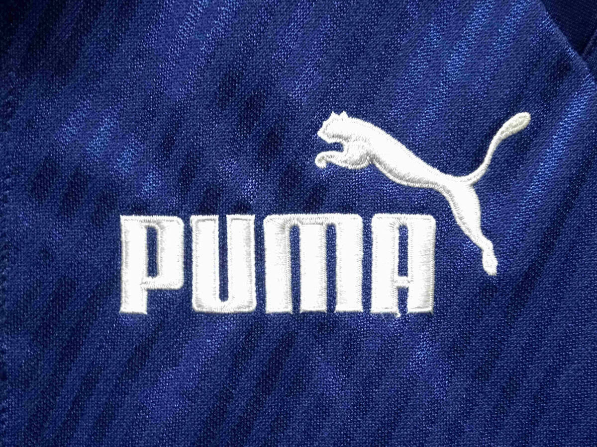●PUMA プーマ / 日本製・ロゴ付き・ジップアップ・ジャージ・トレーニング・トラックジャケット・ネイビーブルー&レッド・サイズS / USED_画像4