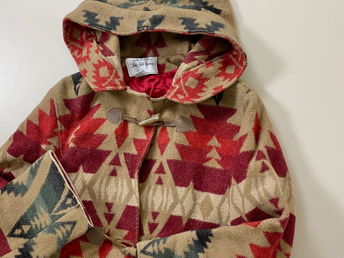 ★ ヴィンテージ Saks Fifth Avenue ◆上質 ネイティブ柄 ダッフルコート アメリカ製 古着 サックスフィフスアベニュー ◆W17 Eま3L8-02