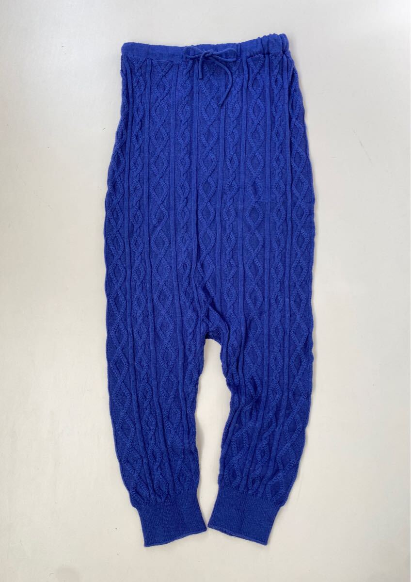 ★ mercibeaucoup サルエル ニットパンツ ブルー サイズ1 ◆ ウール ケーブル編み ユニセックス メルシーボークー ◆W18 HJN7あ-09