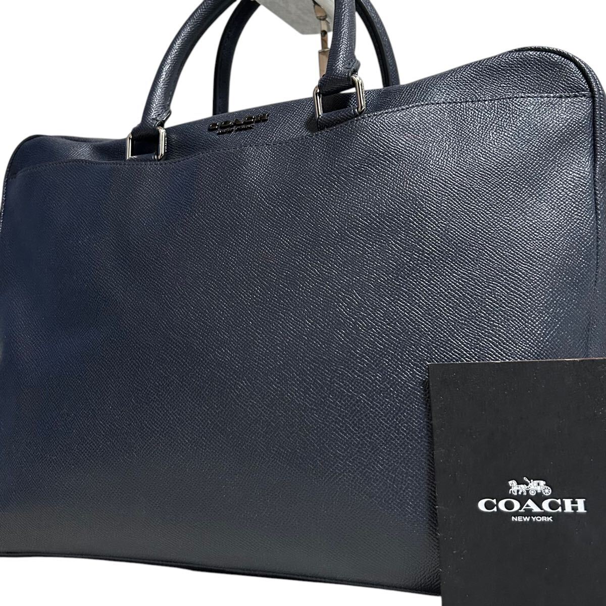 1円～【入手困難品】定価10万円 コーチ COACH トートバッグ ビジネスバッグ ブリーフケース A4 2way レザー メンズ レディース ネイビー