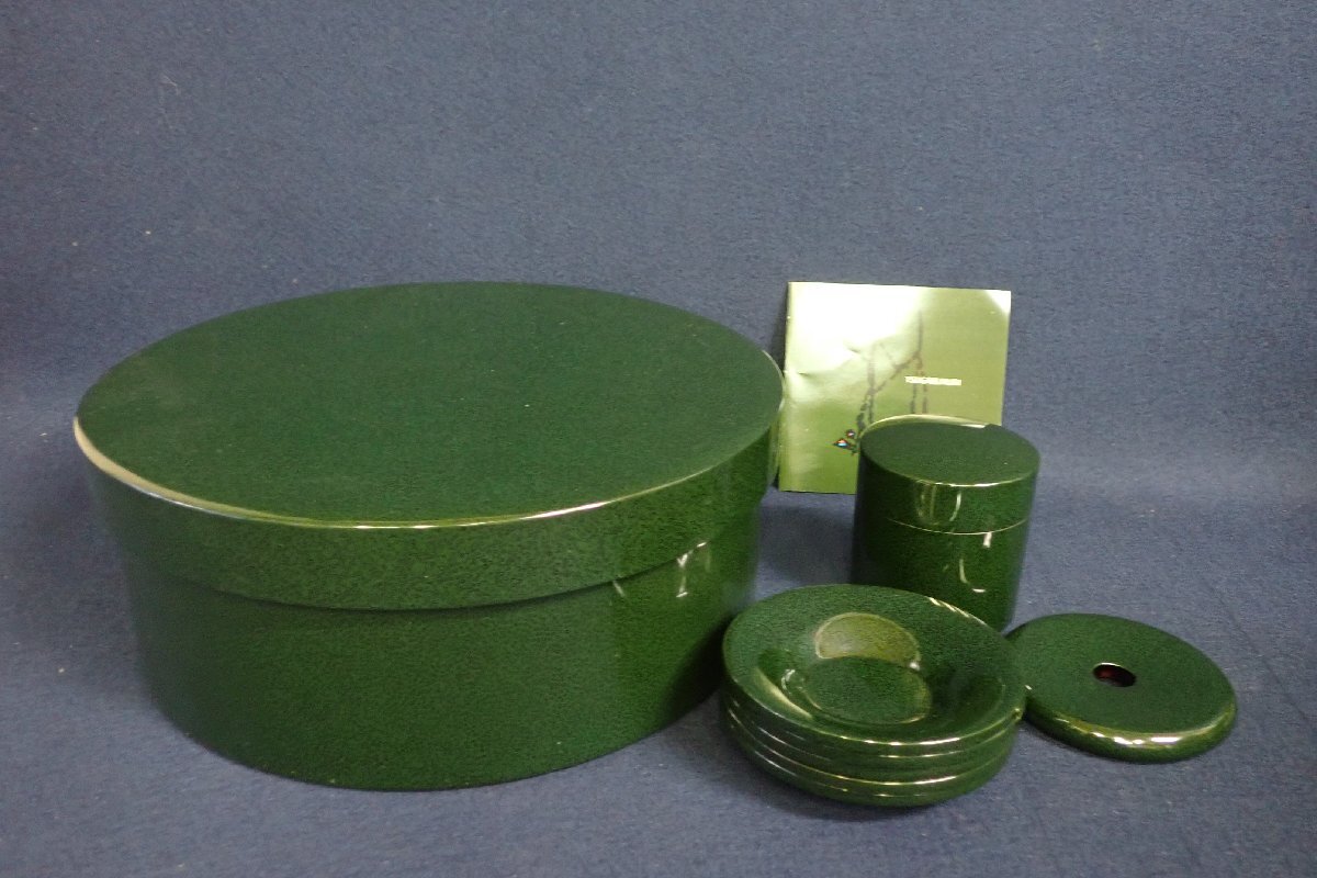 012911 津軽塗 七々子塗 木製 茶櫃 茶入 茶托 茶器揃 茶箱 012911 津軽塗 七々子塗 木製 茶櫃 茶入 茶托 茶器揃 茶箱