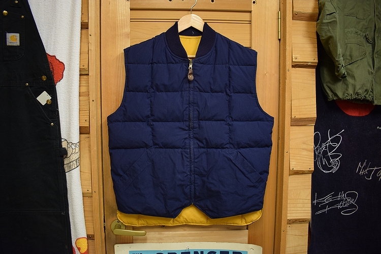 グッドカラー◎90sEddieBauerエディバウアーリバーシブルグースダウンベストMネイビー×イエローアメカジストリートアウトドアx416