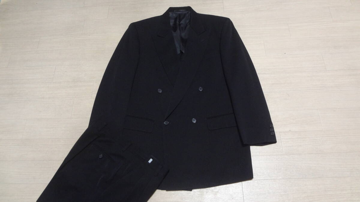 大処分セール☆美品180cmW76-86cm☆アジャスター付★ANTONIO FUSCO★上質ダブルフォーマルスーツ黒/ブラック冠婚葬祭礼服喪服結婚葬式儀