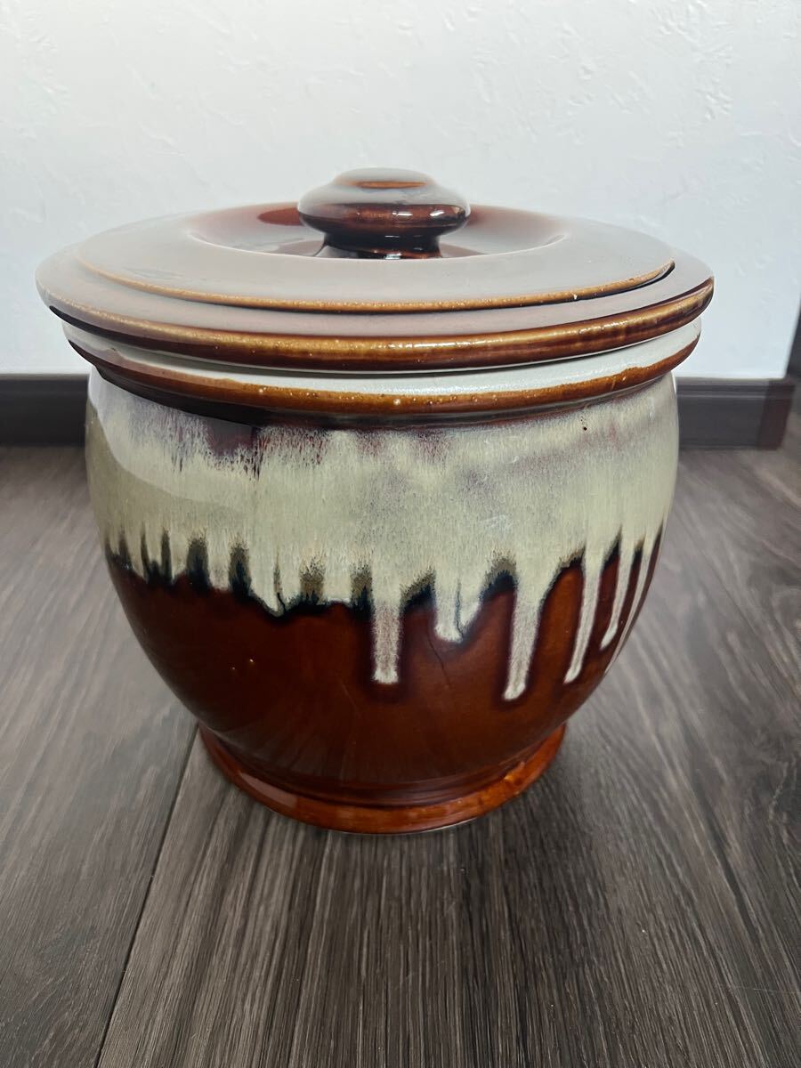 未使用 陶器 蓋付半胴瓶 カメ 亀壷 丸かめ 丸壺 直径 約24cm 未使用 陶器 蓋付半胴瓶 カメ 亀壷 丸かめ 丸壺 直径 約24cm