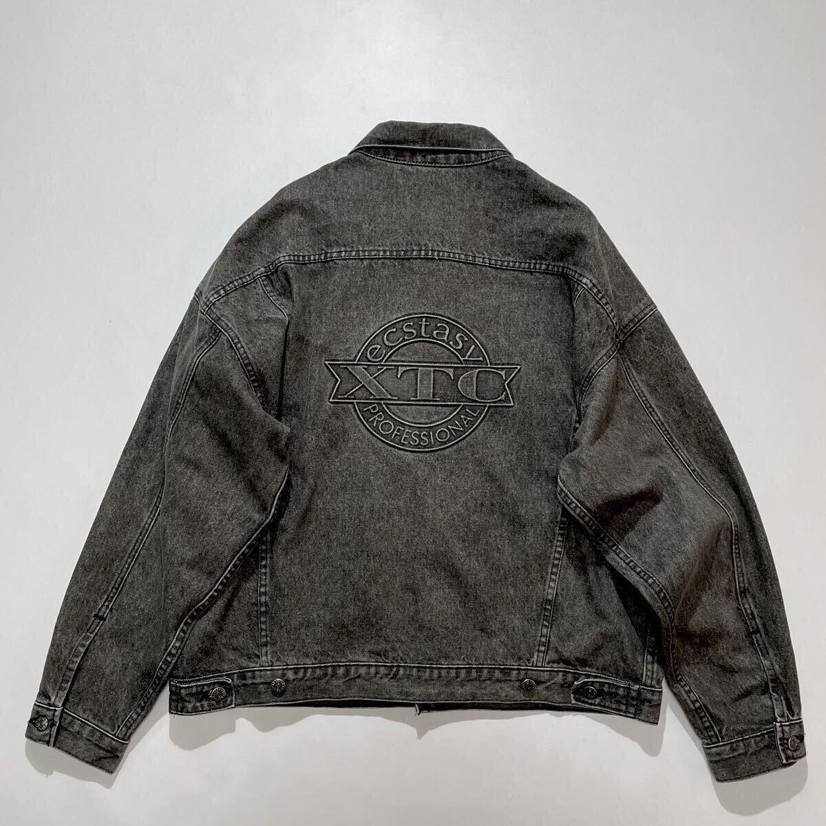ビッグサイズ☆90s USA製 ecstacy professional XTC デニムジャケット XL 黒 ブラック TYCA ビンテージ トラッカー エロ エクスタシー