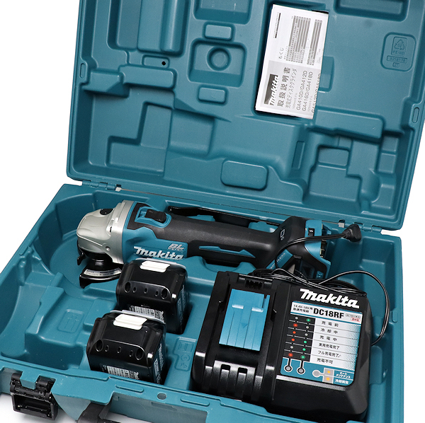 美品 マキタ GA412DRGX 充電式ディスクグラインダ 100mm 18V 6.0Ah バッテリ2本・充電器・ケース付