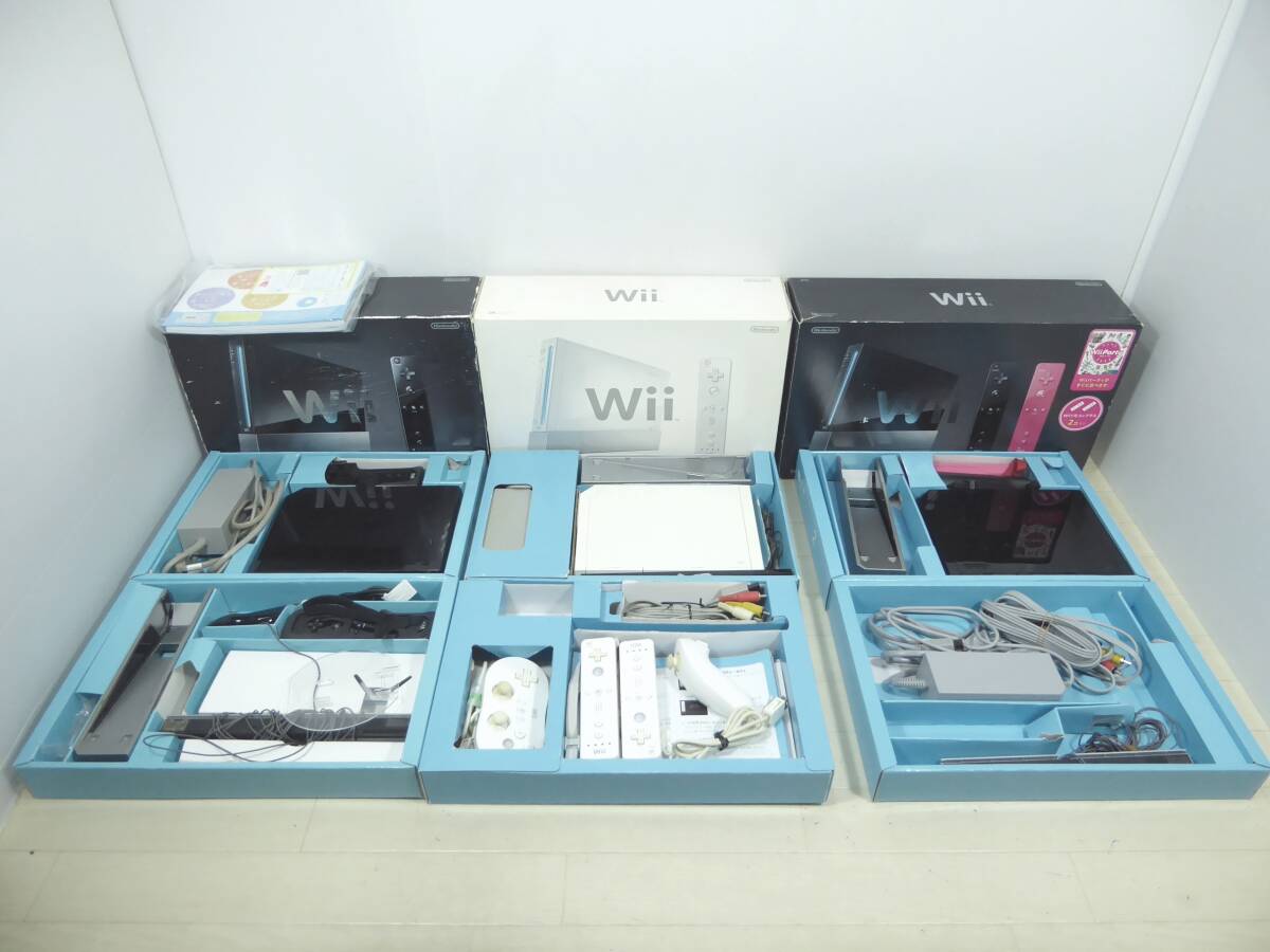 古め 家庭用ゲーム機まとめ売り 元箱,付属品付3台「任天堂 NINTENDO Wii」動作、内容物未確認 傷汚有 現状渡 箱ボロ ジャンク