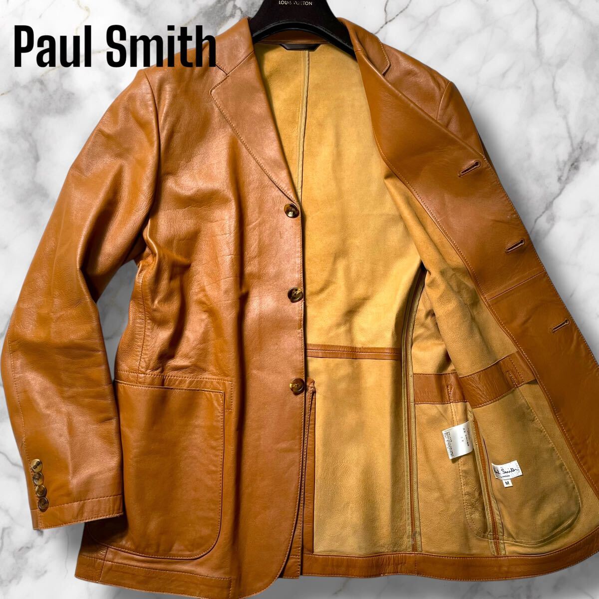 極上羊革!!!美品!!! ポールスミス ラムレザー テーラードジャケット シングル アウター ブラウン キャメル Paul Smith London メンズ M
