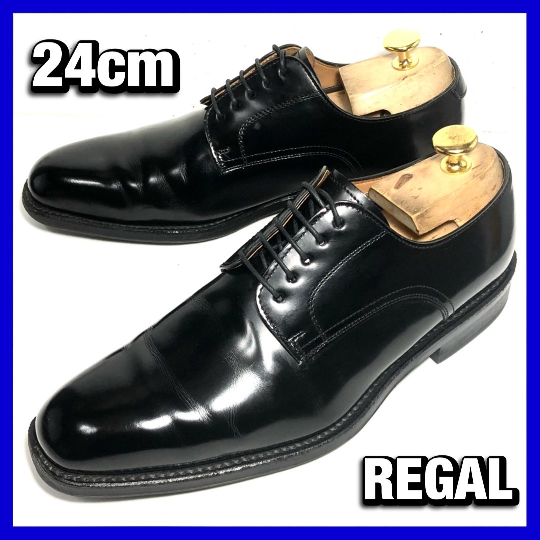 REGAL 24cm メンズ 黒 ブラック プレーントゥ 715R リーガル 本革 革靴 ビジネス レザーシューズ 中古 *BL137R16