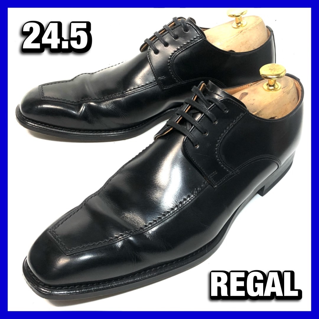 REGAL 24.5cm メンズ Uチップ 黒 ブラック 124R リーガル 本革 革靴 ビジネス レザーシューズ 中古 *BL125R34