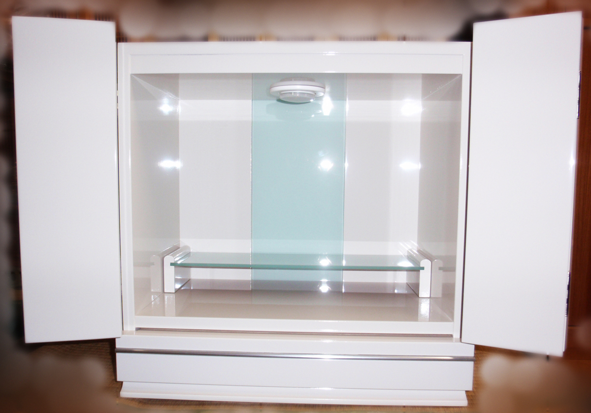 ◇25◇ 国産品 アクア フルホワイト 家具調 14号 仏壇 静岡製品 ガラス棚板 LED照明付 引出付 新品未使用 【信頼のヤフオク！実績２５年】