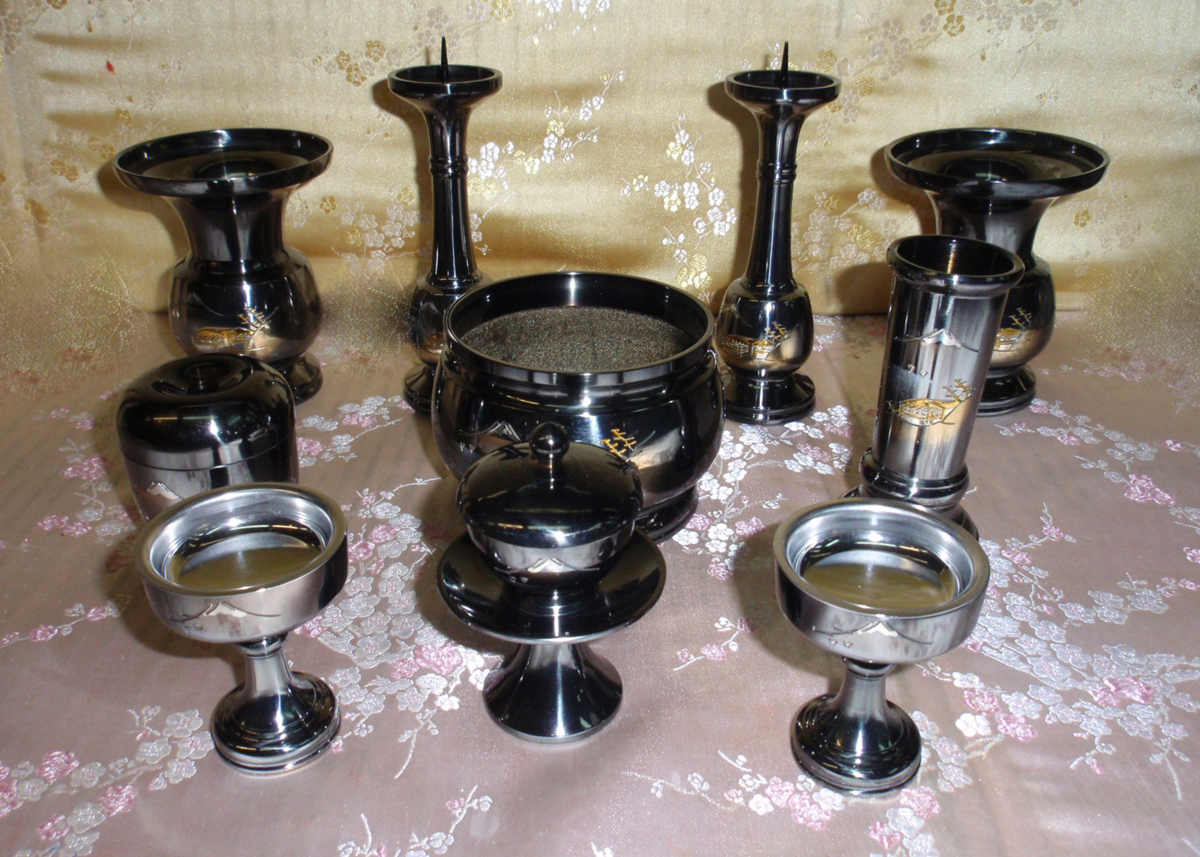 ◇25◇ 国産品 10具足 瑞鳳 国光メッキ 山水手彫 3.5寸☆極上唐銅 セット仏具 高岡製品 新品未使用【信頼のヤフオク！実績２５年】★