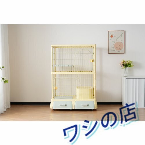 PH-3390 猫 掃除しやすいトレーケージ キャットケージ 2段 多頭飼い 引き出しトレー 組み立て簡単 猫ドアキャットハウスペット【クリームイ