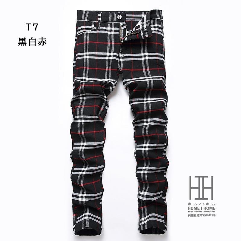 40 T7（黒白赤） ストレッチパンツ メンズ チノパン チェック柄 紳士服 スリムチノパン ストレッチ 細身 スーツビジネス スラックス ボト