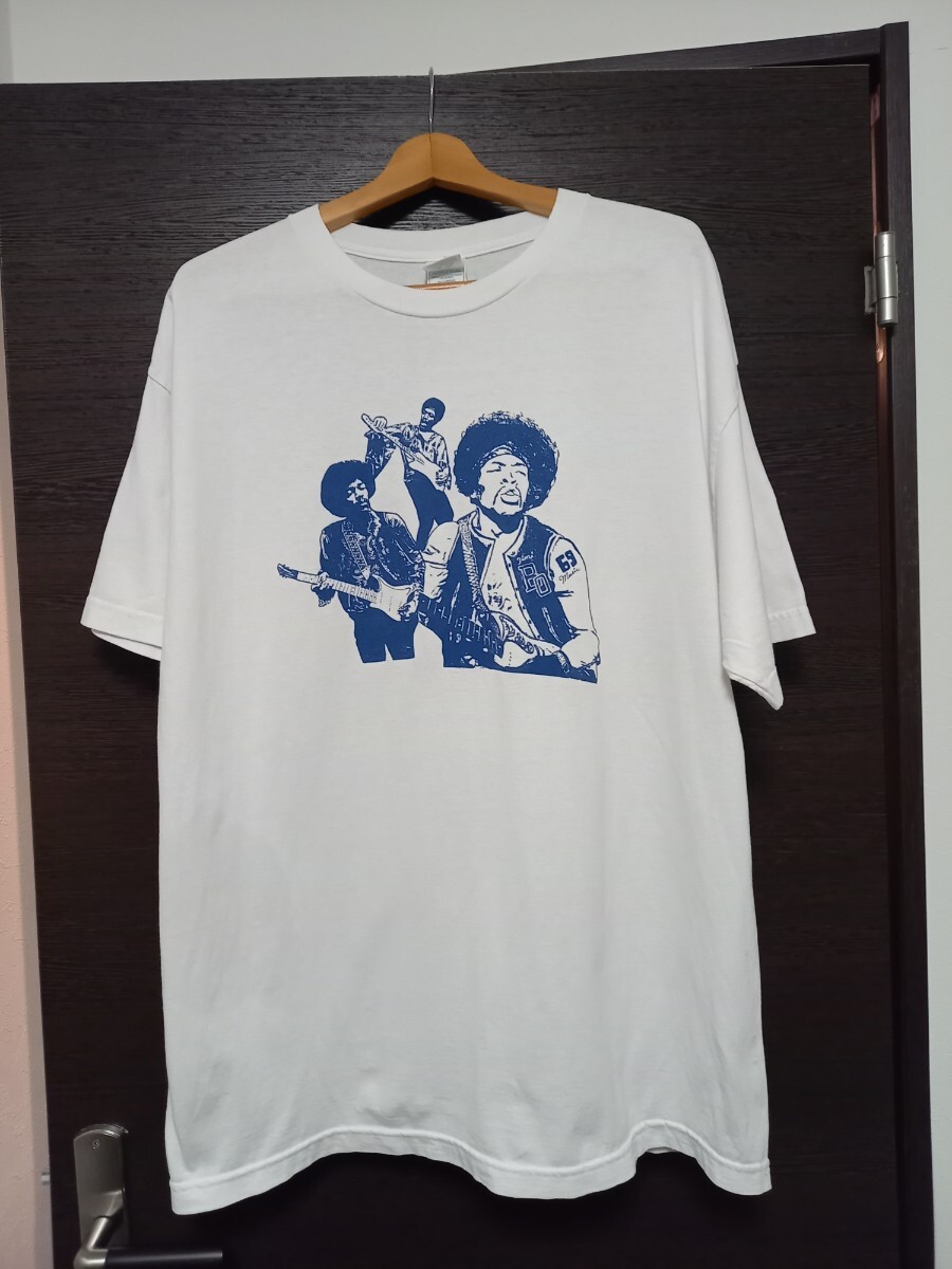 90s Jimi Hendrix ビンテージ　USA古着　メキシコ製　ロック 69 白×青　ギター　Tシャツ　sizeXL ジミヘンドリックス バンド　タイダイ