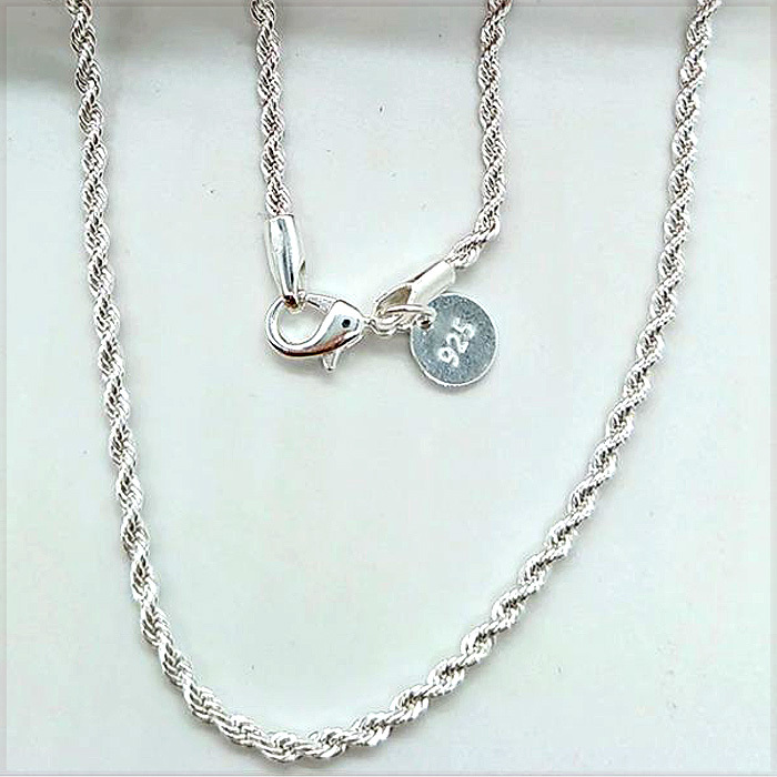 [NECKLACE] 925 Silver Plated Shine Twisted Line ツイスト ロープ スリムチェーン シルバー ネックレス φ2.4x600mm (10g)